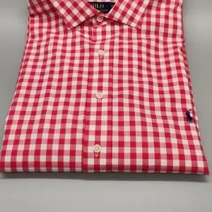 Red and white checkered polo shirt hotsell